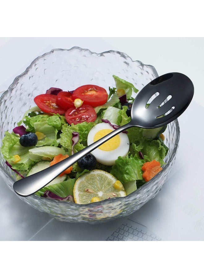 4-Piece Black Titanium-Plated Serving Spoon Set - Stainless Steel Serving Utensils with Slotted & Solid Spoons - Image 5
